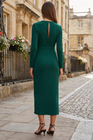 Load image into Gallery viewer, Dark Green Bodycon Round Neck Ruched Midi Work Dress