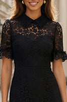 Load image into Gallery viewer, Black A Line Lace Short Work Dress with Sleeves