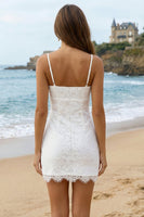 Load image into Gallery viewer, Simple Ivory Lace Bodycon Spaghetti Straps Short Graduation Dress