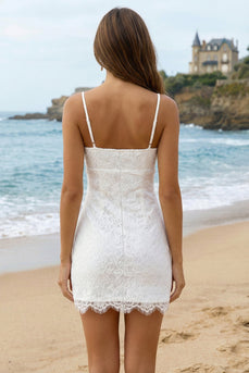 Simple Ivory Lace Bodycon Spaghetti Straps Short Graduation Dress
