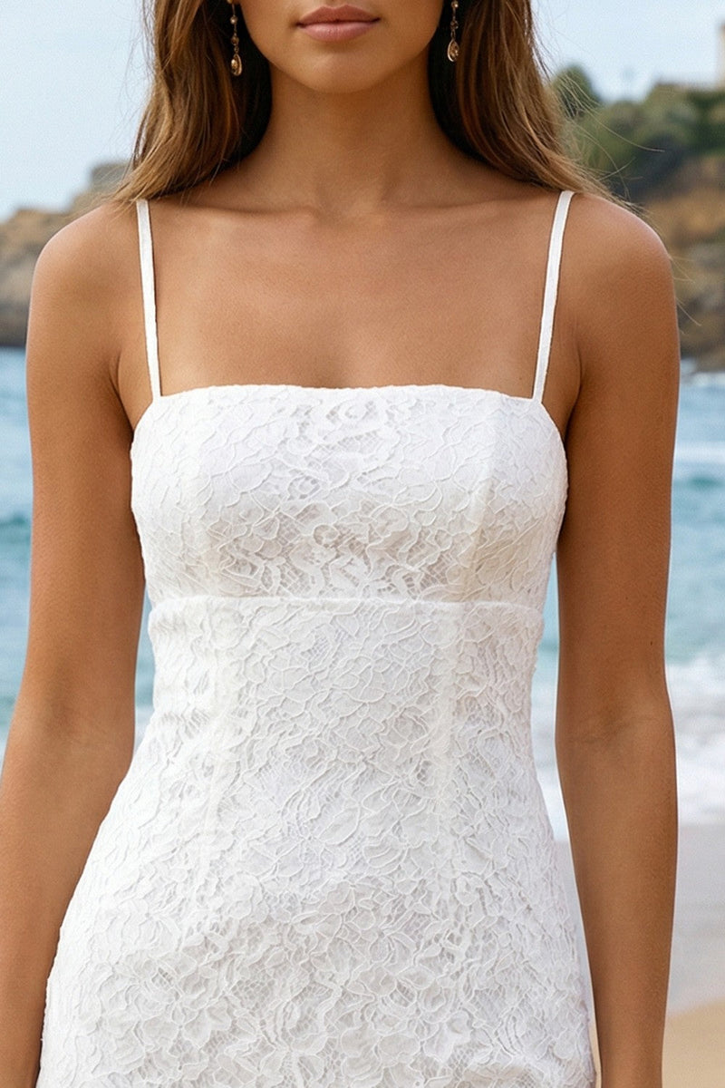 Load image into Gallery viewer, Simple Ivory Lace Bodycon Spaghetti Straps Short Graduation Dress