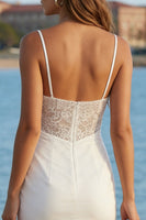 Load image into Gallery viewer, Ivory Cowl Neck Ruffled Mermaid Long Wedding Reception Dress with Lace