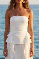 Load image into Gallery viewer, Ivory Strapless A Line Pleated Long Rehearsal Dinner Dress with Ruffles