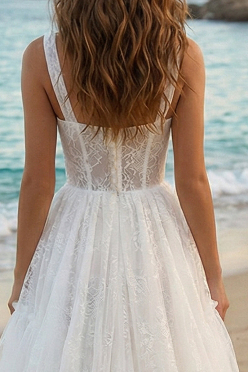 Load image into Gallery viewer, Boho Ivory Thick Straps A Line High-Low Bridal Shower Dress with Ruffles