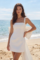 Load image into Gallery viewer, Ivory Thick Straps Bodycon Ruched Short Bachelorette Party Dress with Bow