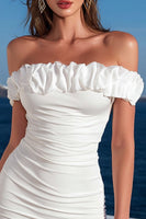 Load image into Gallery viewer, Ivory Bodycon Ruched Off the Shoulder Short Graduation Dress