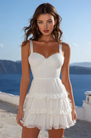 Load image into Gallery viewer, Ivory A Line Thick Straps Tiered Short Graduation Dress