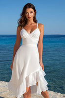 Load image into Gallery viewer, Ivory Flowy A Line Spaghetti Straps Midi Bridal Shower Dress with Ruffles