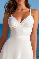 Load image into Gallery viewer, Ivory Flowy A Line Spaghetti Straps Midi Bridal Shower Dress with Ruffles