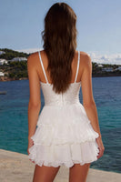 Load image into Gallery viewer, Sparkly Sequins Ivory A Line Tiered Short Graduation Dress