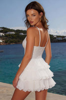 Load image into Gallery viewer, Sparkly Sequins Ivory A Line Tiered Short Graduation Dress