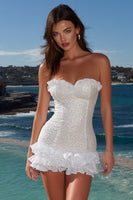 Load image into Gallery viewer, Sparkly Ivory Sweetheart Bodycon Ruffled Short Graduation Dress