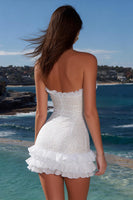 Load image into Gallery viewer, Sparkly Ivory Sweetheart Bodycon Ruffled Short Graduation Dress