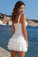 Load image into Gallery viewer, Sparkly Ivory Tiered Sequins Thick Straps Short Graduation Dress