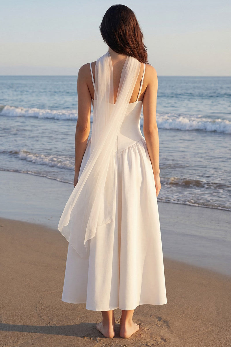 Load image into Gallery viewer, Ivory Neck Scarf A Line Long Wedding Reception Dress