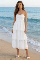 Load image into Gallery viewer, Ivory Strapless Tiered A Line Midi Wedding Reception Dress