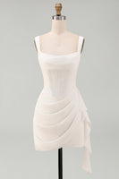 Load image into Gallery viewer, Ivory Thick Straps Corset Ruched Short Graduation Dress with Ruffles