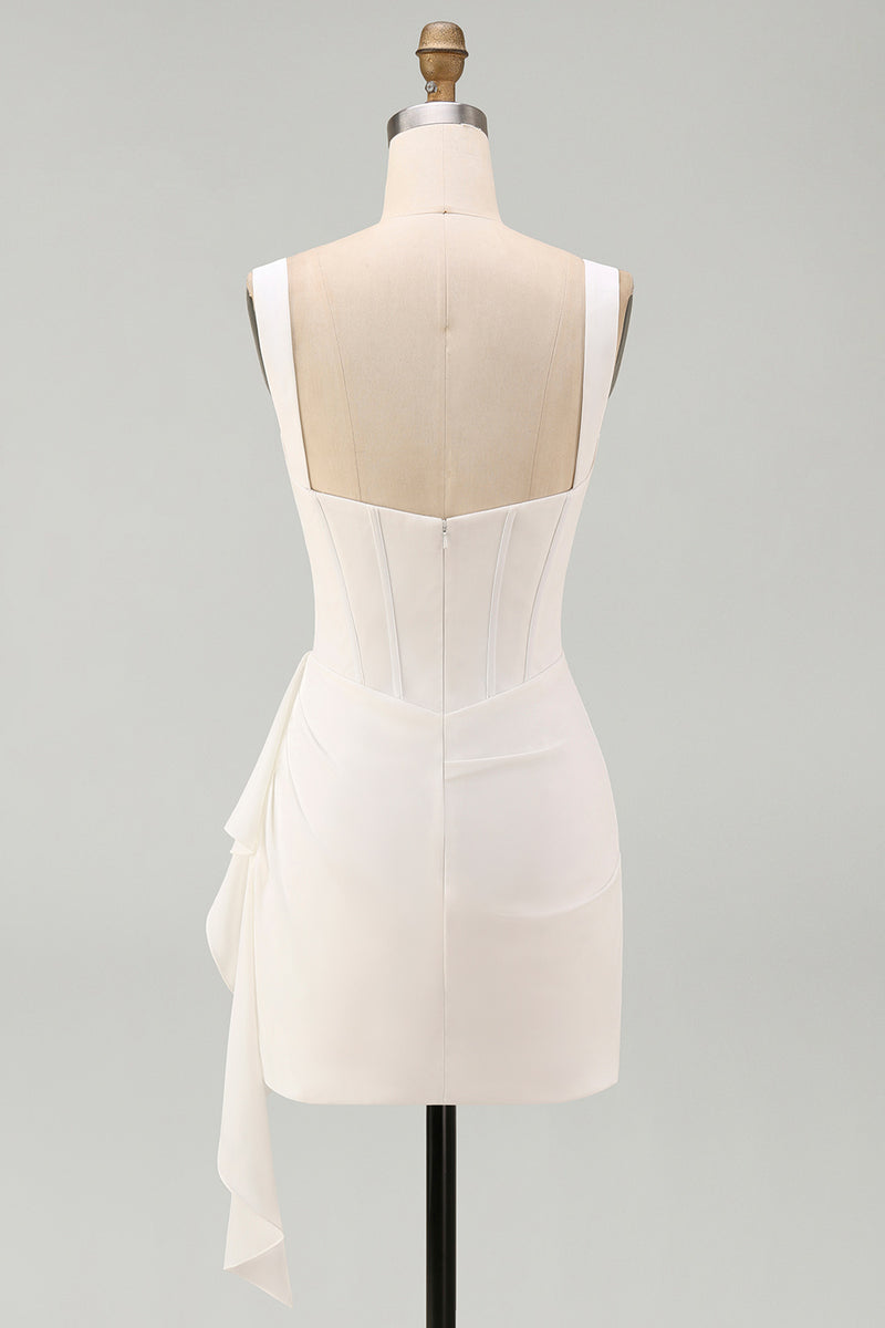 Load image into Gallery viewer, Ivory Thick Straps Corset Ruched Short Graduation Dress with Ruffles