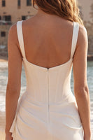 Load image into Gallery viewer, Ivory Thick Straps Corset Ruched Short Graduation Dress with Ruffles