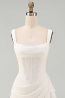 Load image into Gallery viewer, Ivory Thick Straps Corset Ruched Short Graduation Dress with Ruffles