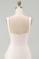 Load image into Gallery viewer, Ivory Thick Straps Corset Ruched Short Graduation Dress with Ruffles