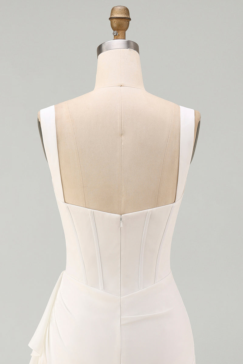 Load image into Gallery viewer, Ivory Thick Straps Corset Ruched Short Graduation Dress with Ruffles