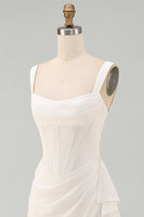 Load image into Gallery viewer, Ivory Thick Straps Corset Ruched Short Graduation Dress with Ruffles