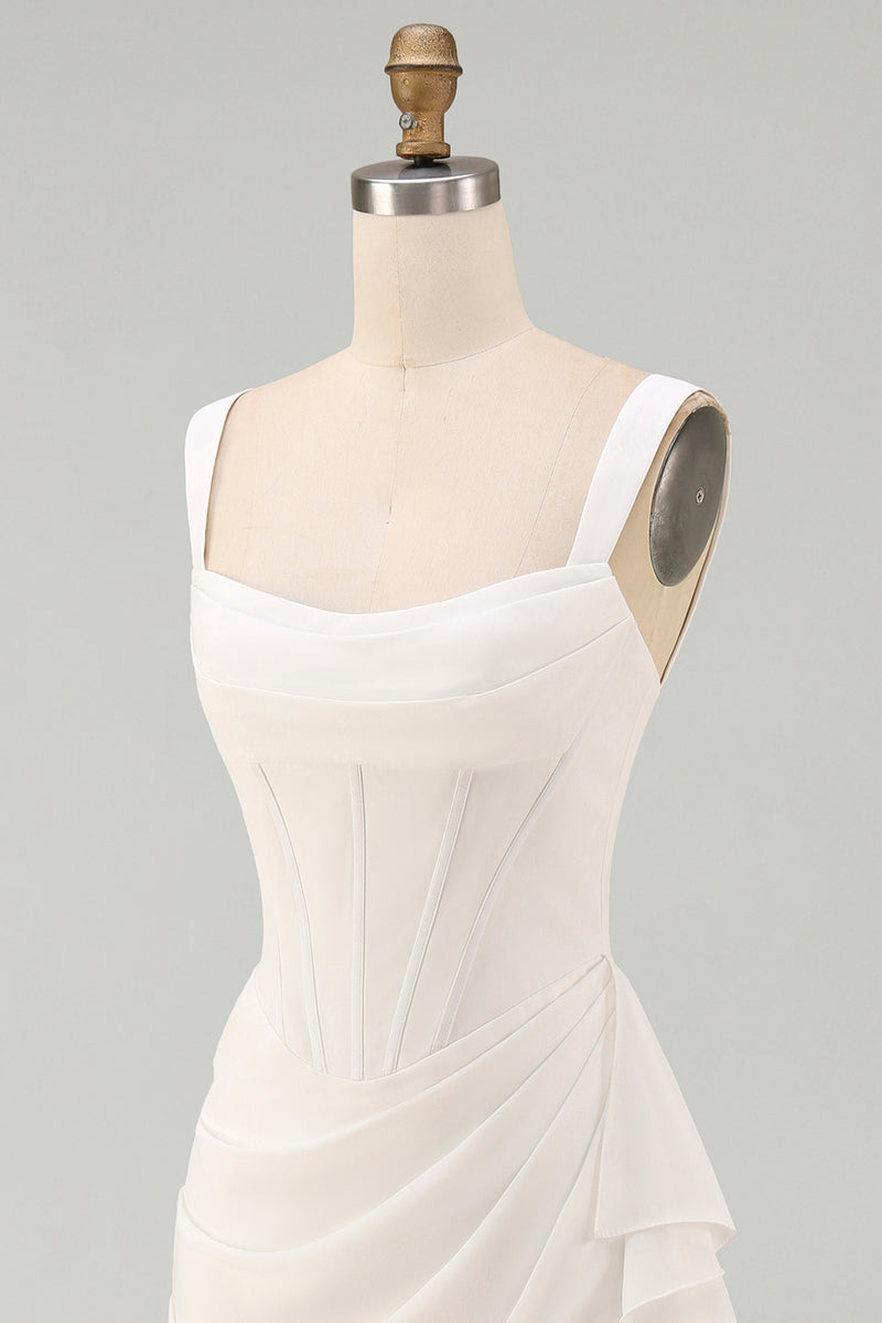 Load image into Gallery viewer, Ivory Thick Straps Corset Ruched Short Graduation Dress with Ruffles