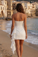 Load image into Gallery viewer, Ivory Ruched Bodycon Strapless Short Graduation Dress with Side Cape