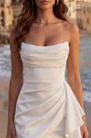 Load image into Gallery viewer, Ivory Ruched Bodycon Strapless Short Graduation Dress with Side Cape