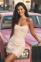 Load image into Gallery viewer, Ivory Lace Strapless Bodycon Short Graduation Dress
