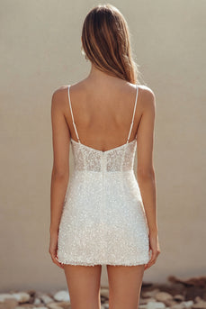 Sparkly Ivory Sequins Bodycon Corset Short Graduation Dress