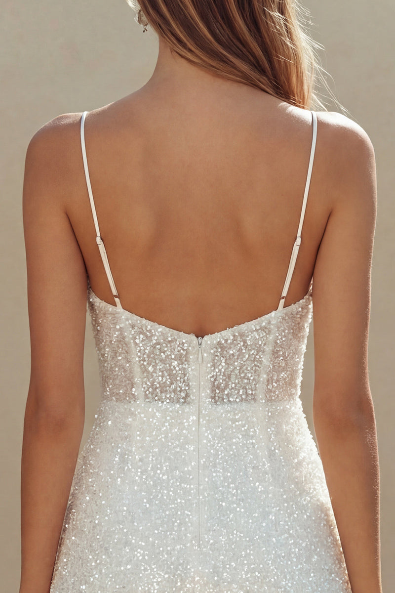 Load image into Gallery viewer, Sparkly Ivory Sequins Bodycon Corset Short Graduation Dress