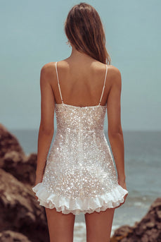 Sparkly Ivory Bodycon Sequins Ruffled Short Graduation Dress