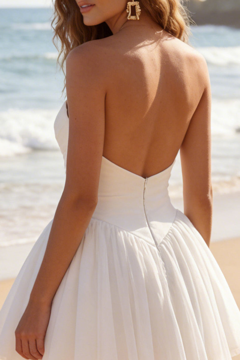 Load image into Gallery viewer, Ivory A Line Sweetheart Short Bridal Shower Dress with Cape