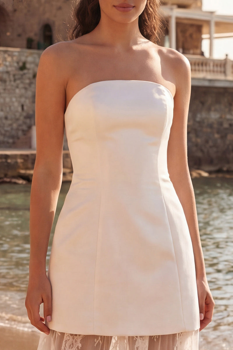 Load image into Gallery viewer, Ivory Sheath Strapless Long Wedding Reception Dress with Lace