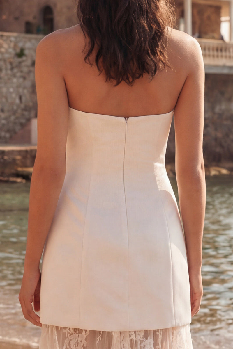 Load image into Gallery viewer, Ivory Sheath Strapless Long Wedding Reception Dress with Lace