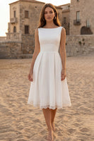 Load image into Gallery viewer, Boat Neck Ivory A Line Midi Bridal Shower Dress with Lace