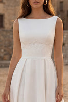 Load image into Gallery viewer, Boat Neck Ivory A Line Midi Bridal Shower Dress with Lace