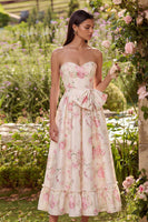 Load image into Gallery viewer, White Pink Flower A Line Sweetheart Maxi Prom Dress with Pearls