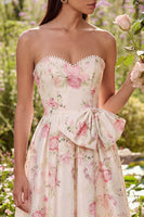 Load image into Gallery viewer, White Pink Flower A Line Sweetheart Maxi Prom Dress with Pearls