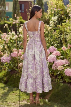 Purple Jacquard Floral Corset A Line Maxi Prom Dress