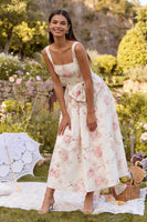 Load image into Gallery viewer, White Pink Square Neck A Line Flower Maxi Prom Dress with Bow