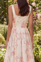 Load image into Gallery viewer, White Pink Square Neck A Line Flower Maxi Prom Dress with Bow
