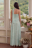 Load image into Gallery viewer, Corset Dusty Sage Neck Scarf Floral A Line Basque Waist Long Prom Dress