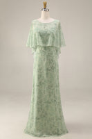 Load image into Gallery viewer, Floral Dusty Sage Maxi A Line Prom Dress with Cape