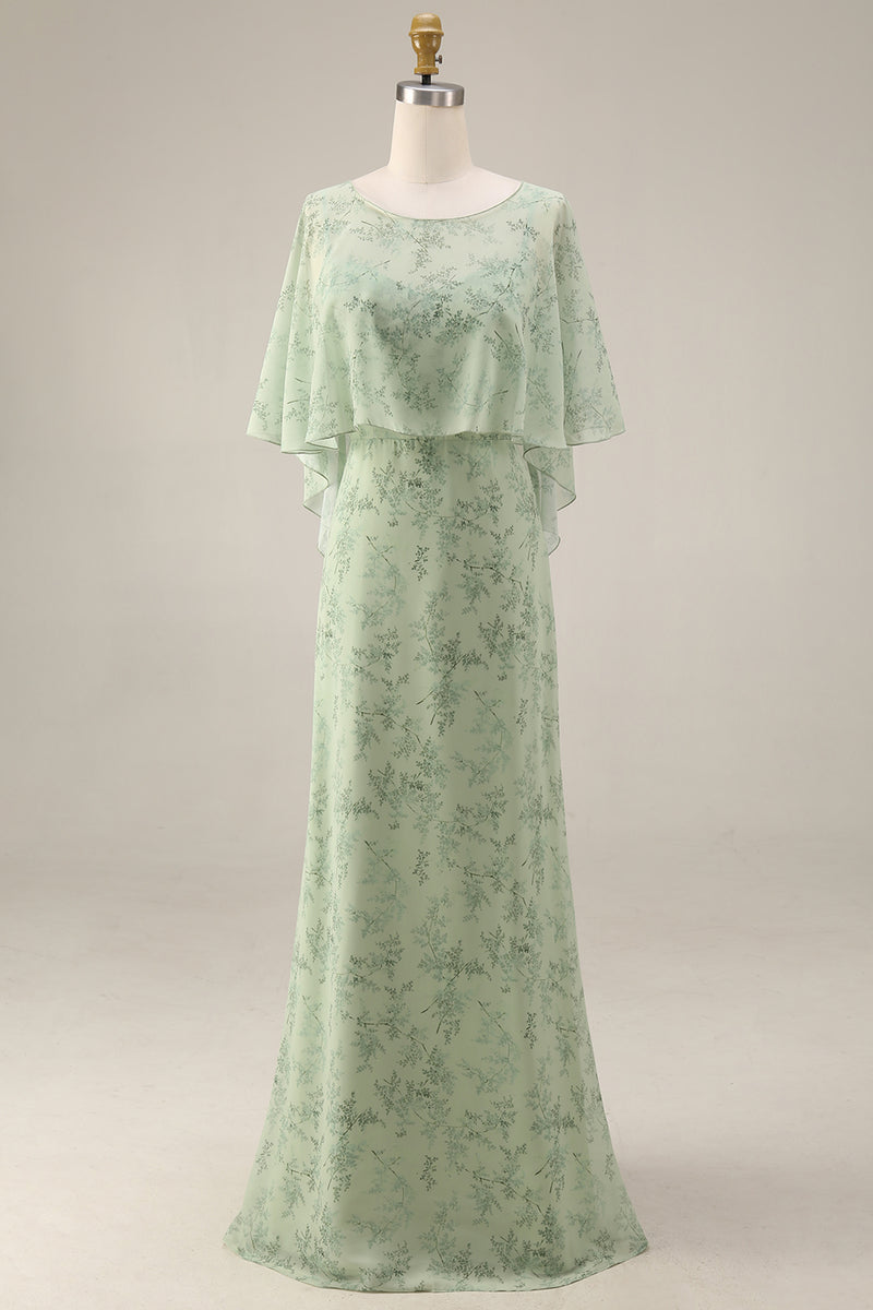Load image into Gallery viewer, Floral Dusty Sage Maxi A Line Prom Dress with Cape