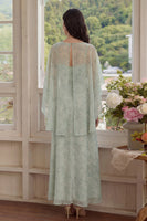Load image into Gallery viewer, Floral Dusty Sage Maxi A Line Prom Dress with Cape