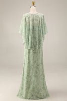 Load image into Gallery viewer, Floral Dusty Sage Maxi A Line Prom Dress with Cape