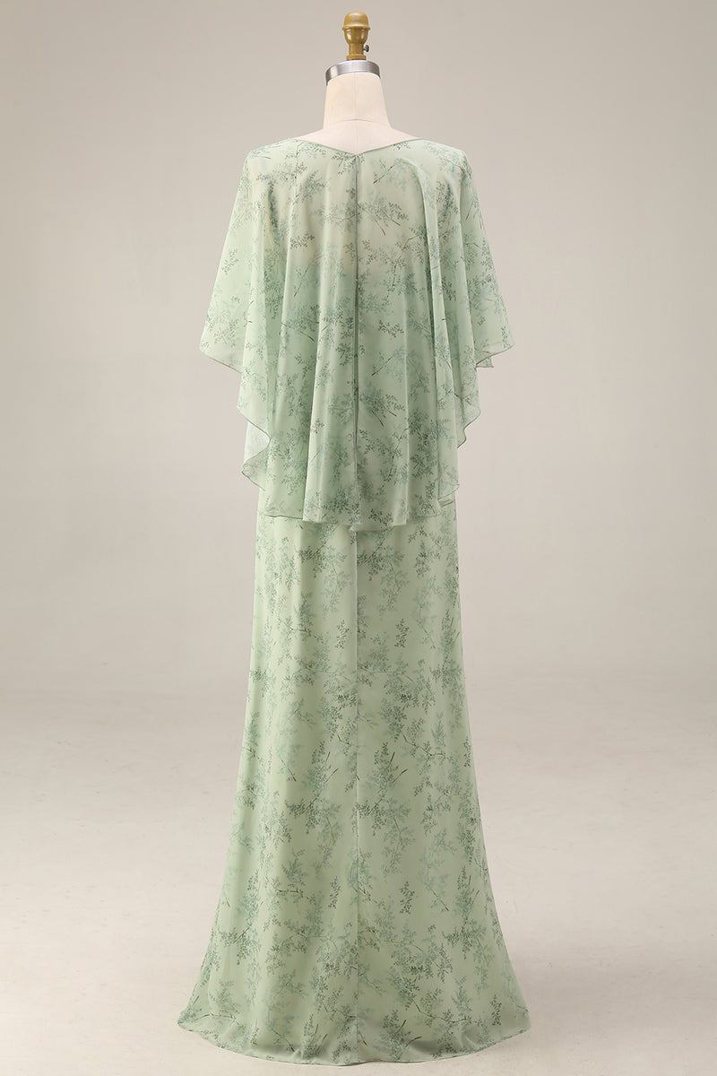 Load image into Gallery viewer, Floral Dusty Sage Maxi A Line Prom Dress with Cape
